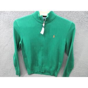 Polo Ralph Lauren Men's Size Large Green Quarter Zip Sweater Cotton Orange Pony